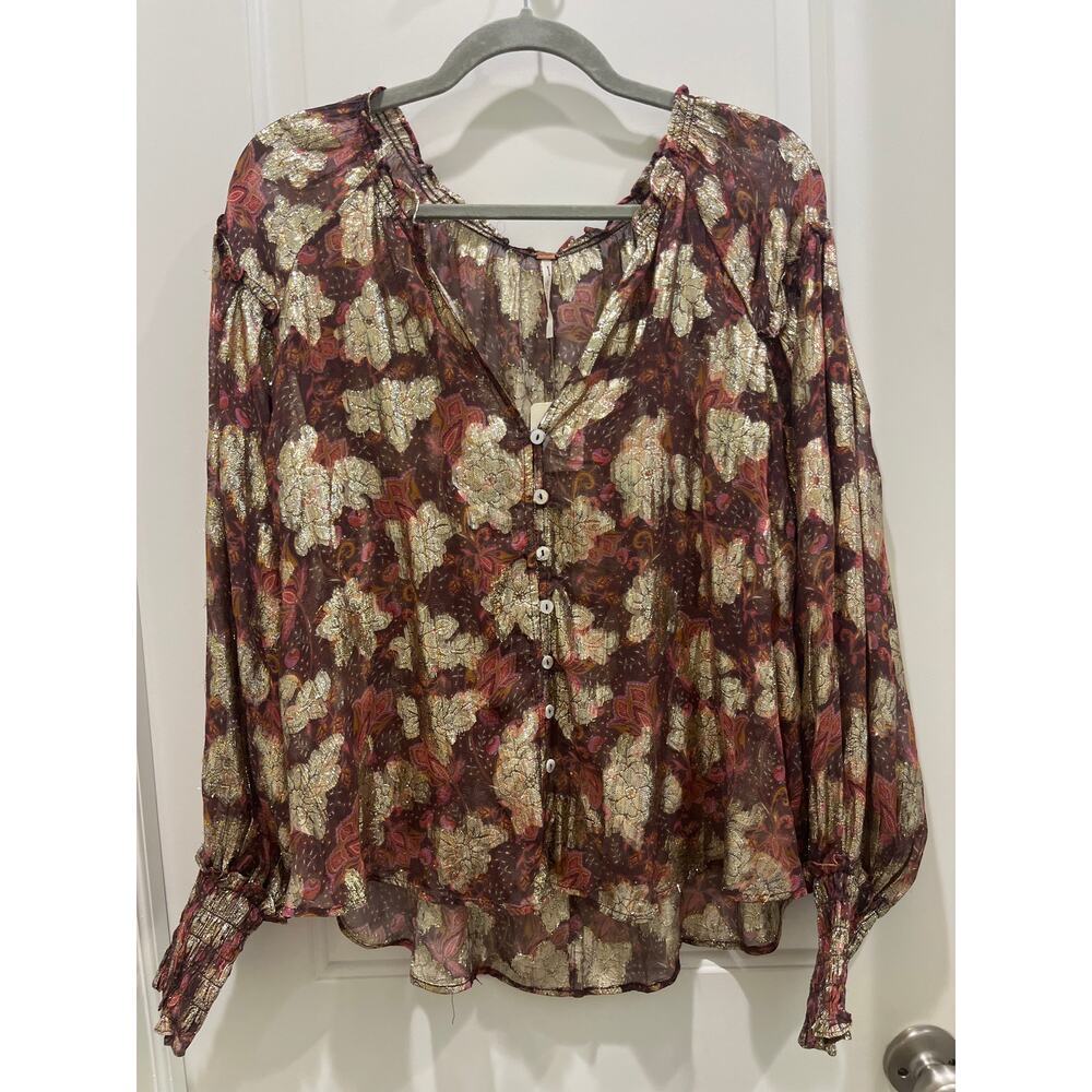 NWT Free People Scorpio Blouse in Bittersweet Combo Sz S - Picture 2 of 10